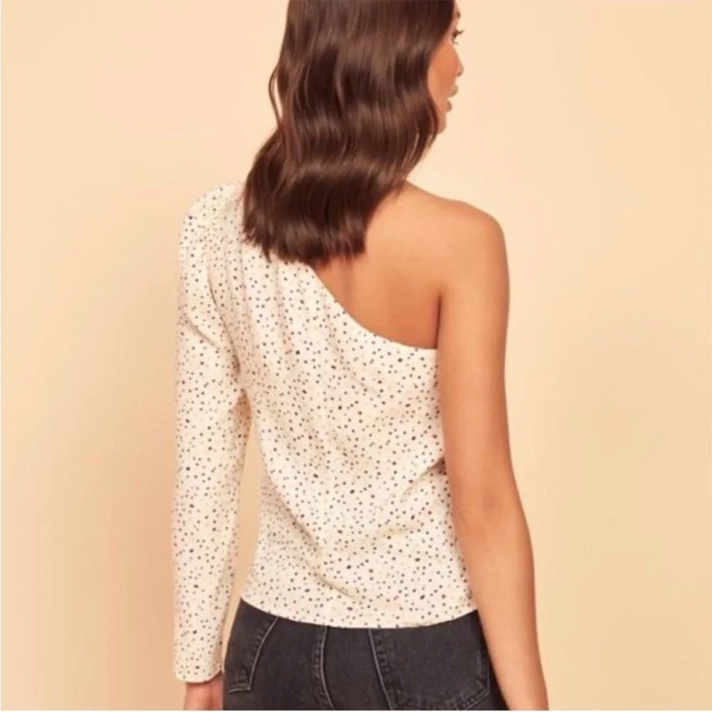 Reformation Francine One Sleeve Shoulder Top Birthday Polka Dot Size Small